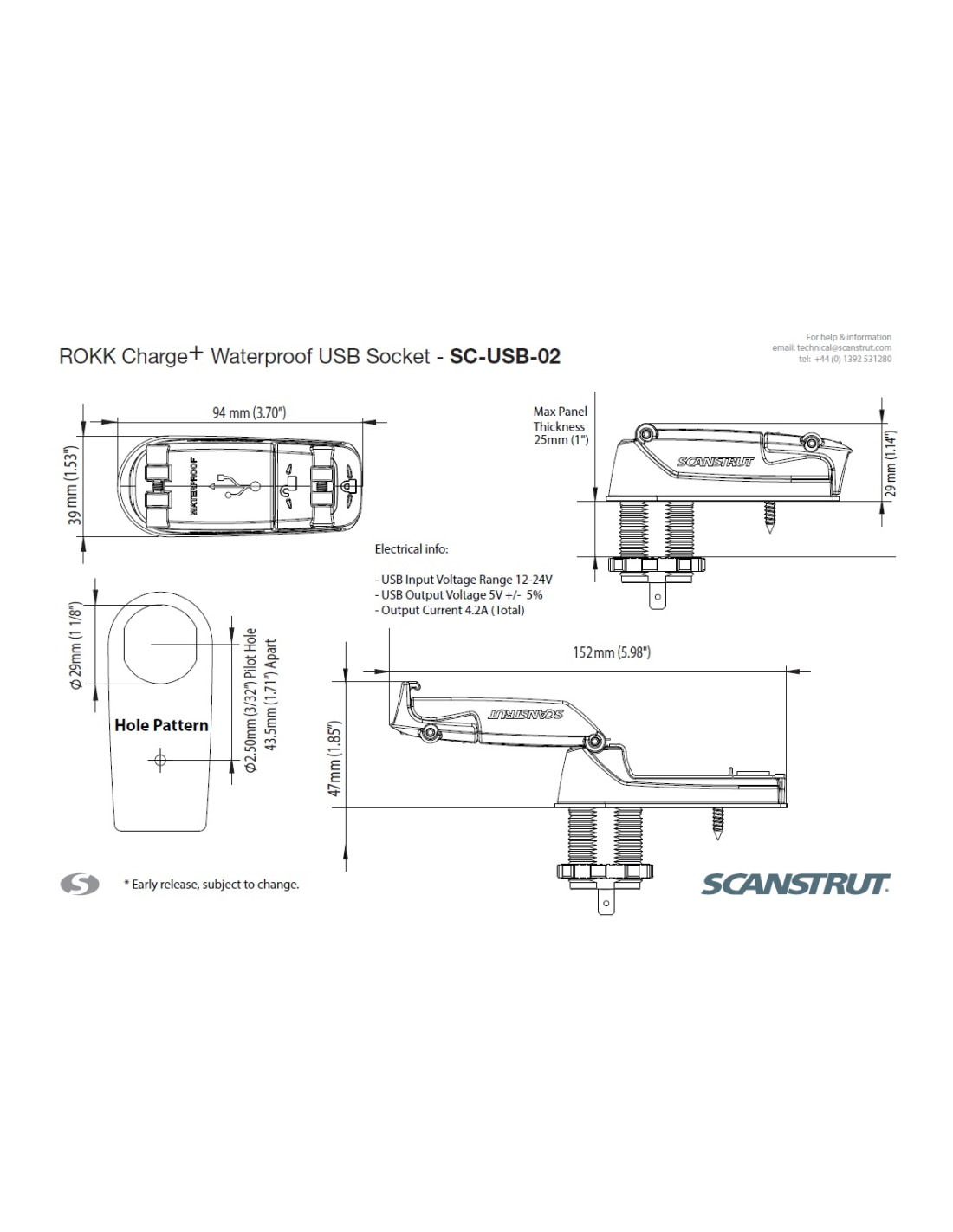 USB waterproof socket installation plan Scanstrut V2