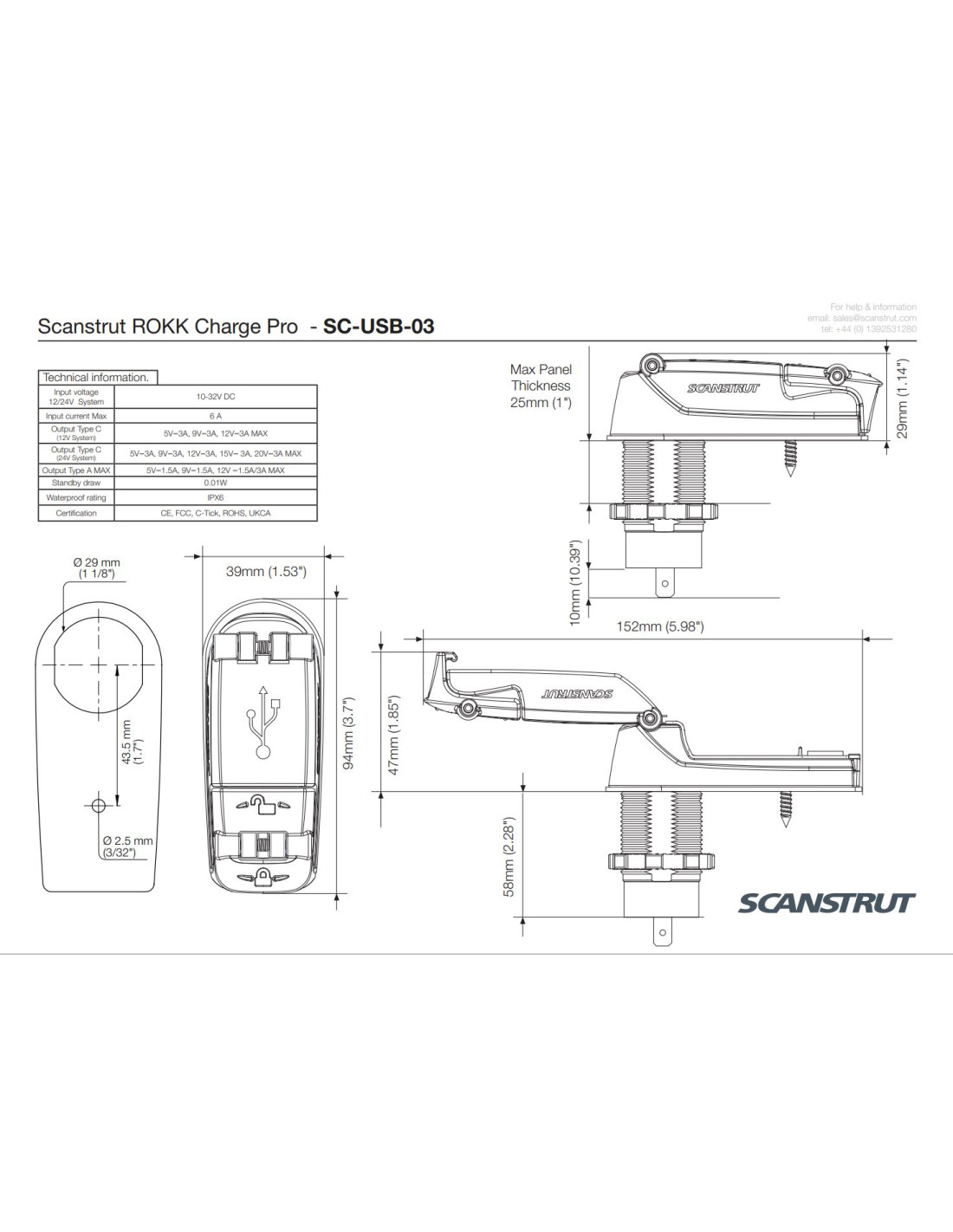 Double waterproof USB-A/USB-C Scanstrut V2